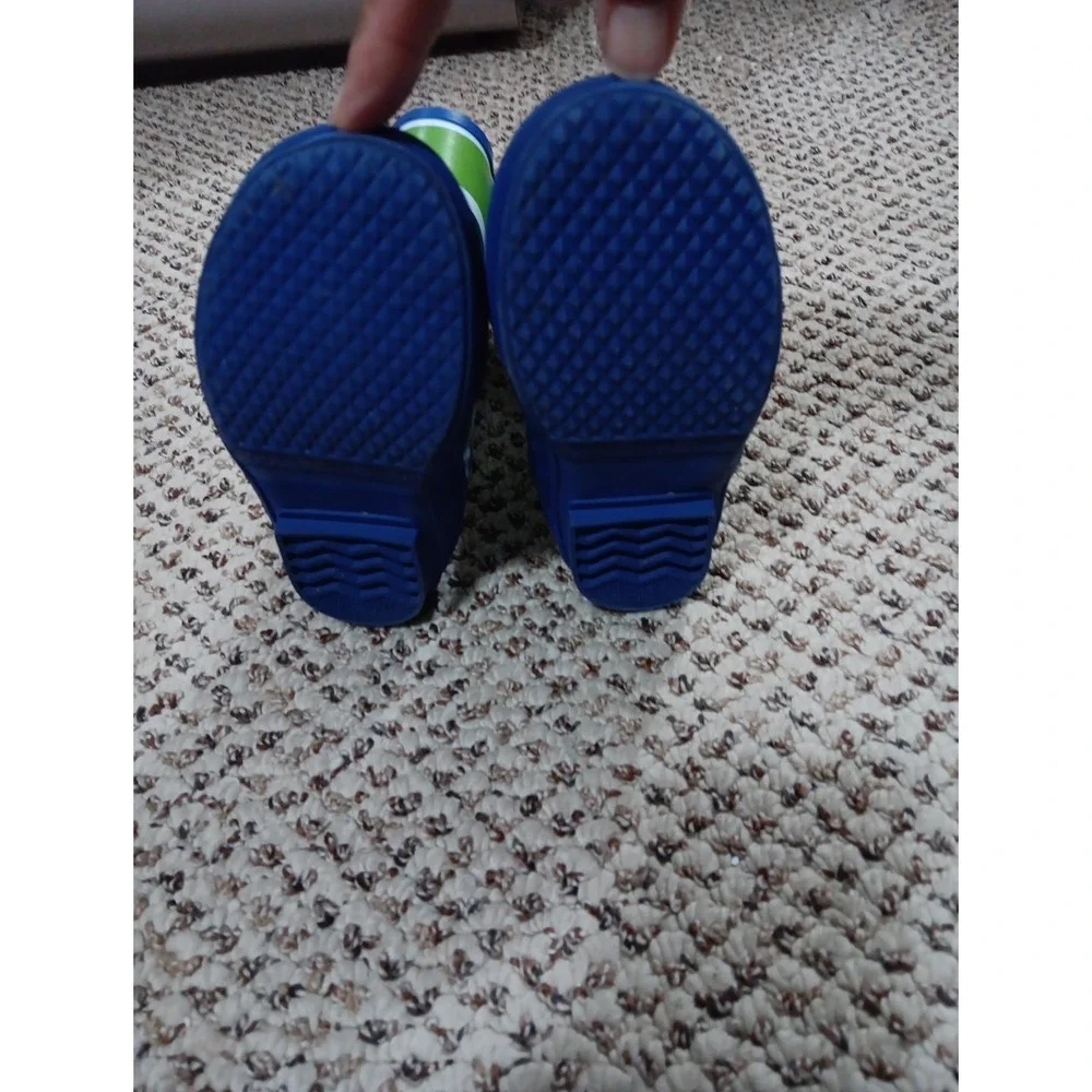 L.L. Bean Toddler Puddle Stompers Green And Blue Striped Rain Boots Size 9